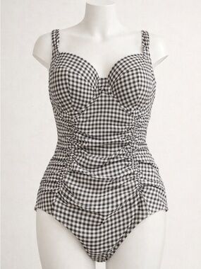 Vintage Old Navy Black and White Gingham One-Piece Swimsuit